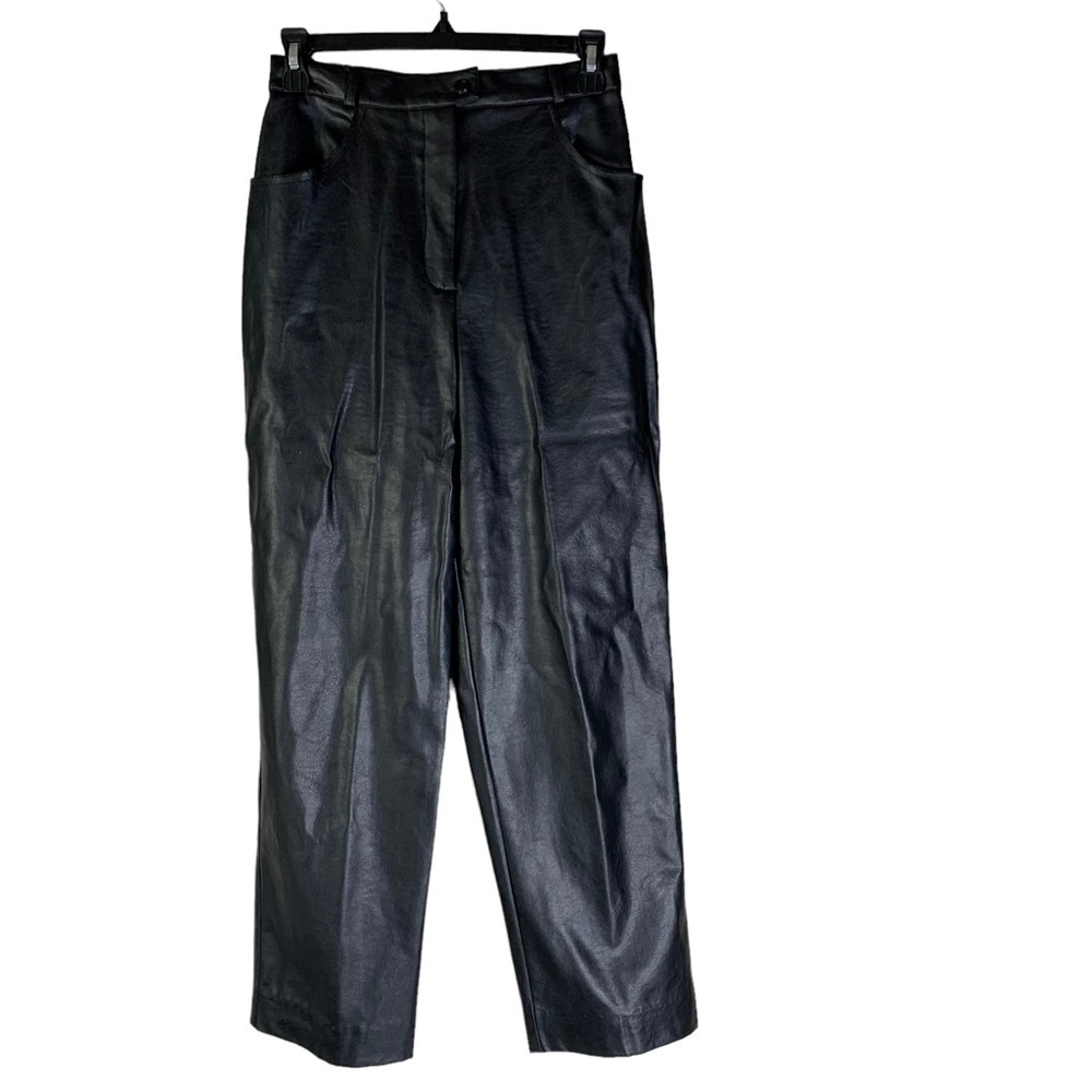Conrad C Women’s High Waist Black Faux Leather Straight Leg Size 4 Petite New